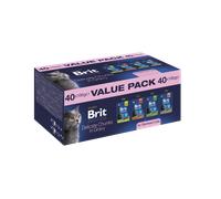 Brit Premium by Nature Cat, paquete económico para gatos adultos esterilizados, 40 x 100 g (trozos tiernos en salsa)
