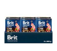 Brit Premium by Nature - Comida húmeda para Perros Adultos, Cerdo con tráquea, alimento Completo, 6 x 800 g