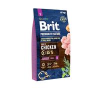 BRIT Premium by Nature Dog Junior S 8KG | Alimento completo de pollo para cachorros y perros jóvenes: apoya el crecimiento, músculos, piel, pelaje y articulaciones.