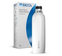 BRITA Botella de acero inoxidable blanca para carbonatador de agua SodaTRIO [1L] - Botella de acero inoxidable de alta calidad aislada y de doble pared con elegante anillo de silicona en la tapa para