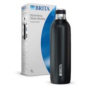 BRITA - Botella de acero inoxidable negra para sodaTRIO 1L - Termo con tapa de silicona antideslizante