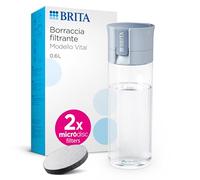 BRITA Botella de filtro de agua modelo Vital azul claro (600 ml), incluye 2 filtros MicroDisc, práctica botella con filtro de agua para viajes, filtra cloro y bacterias al beber/apto para lavavajillas