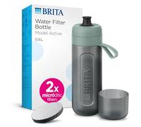 BRITA Botella deportiva con filtro de agua Active verde oscuro (600 ml) - Botella comprimible sin BPA para viajes, filtra cloro, impurezas, hormonas y pesticidas al beber/apto para lavavajillas