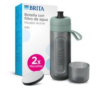 BRITA Botella Deportiva Mod. ACTIVE Verde Oscuro (600ml), Inclyye 2 filtros MicroDisc, flexible sin BPA, filtra cloro, impurezas, hormonas, pesticidas y conserva minerales