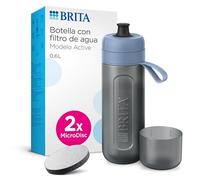 BRITA Botella deportiva Modelo ACTIVE Azul Oscuro (600ml) con 2 filtros MicroDisc, flexible sin BPA, filtra cloro, impurezas, hormonas, pesticidas y conserva minerales.