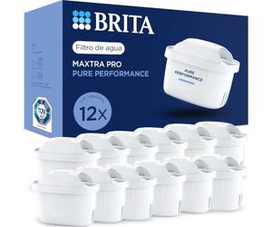 BRITA Cartuchos de filtro de agua MAXTRA PRO Pure Performance - Pack 12 | Recambio original compatible jarras BRITA - reduce microimpurezas, PFAS, cloro, cal e impurezas (pack anual)