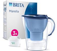 BRITA Jarra con Filtro de Agua Marella Azul (2,4 l) Incl. 3x Cartucho MAXTRA PRO All-in-1 - jarra adaptable al frigorífico con LTI digital y tapa abatible que reduce cloro, cal e impurezas.