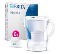 BRITA Jarra con Filtro de Agua Marella Blanca (2,4 l) Incl. 6x Cartucho MAXTRA PRO All-in-1 - jarra adaptable al frigorífico con LTI digital y tapa abatible que reduce cloro, cal e impurezas.