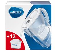 BRITA Jarra con filtro de agua para nevera Marella para reducir el cloro, la cal y las impurezas, incluye 12 cartuchos de filtro MAXTRA+, 2.4L, blanco