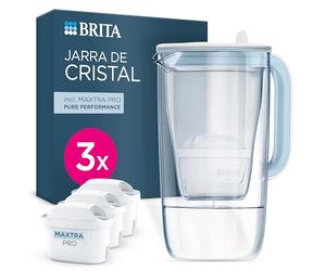 BRITA Jarra de cristal azul (2,5L) incl. 3x filtro MAXTRA PRO All-in-1 Jarra de cristal de diseño premium con tapa abatible de fácil llenado e indicador, que reduce la cal, el cloro y las impurezas