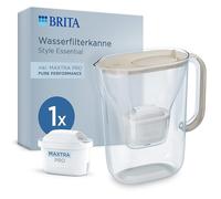 BRITA Jarra de filtro de agua Style Essential arena (2,4 l) incluye 1 x MAXTRA PRO Pure Performance - Jarra de filtro apta para frigorífico con Smart Light LED y tapa abatible, filtra impurezas y más