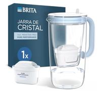 BRITA Jarra filtradora de agua MAXTRA cristal, 1x filtro Pure Performance | Azul (2.5L) jarra de vidrio premium con tapa abatible de fácil llenado y LED Smart Light, reduce PFAS, cloro, metales y más