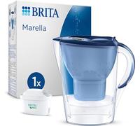 BRITA Jarra filtradora de agua MAXTRA Marella, 1x filtro Pure Performance | Azul (2.4L) jarra apta para puerta de frigo con pantalla digital y tapa abatible, reduce PFAS, cloro, cal e impurezas