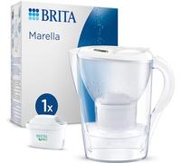 BRITA Jarra filtradora de agua MAXTRA Marella, 1x filtro Pure Performance | Blanca (2.4L) jarra apta para puerta de frigo con pantalla digital y tapa abatible, reduce PFAS,cloro, cal e impurezas