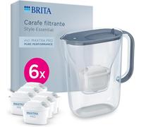 BRITA Jarra filtrante Style Essential Azul (2.4L) incl. 6x MAXTRA PRO PURE PERFORMANCE | Compatible con la puerta del frigorífico, con indicador LED, filtra impurezas y metales