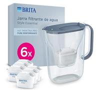 BRITA jarra filtrante Style Essential Azul (2.4L) incl. 6x MAXTRA PRO PURE PERFORMANCE | compatible con la puerta del frigorífico, con indicador LED, filtra impurezas, metales y mucho más
