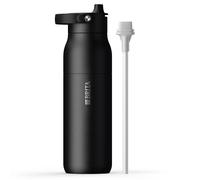 BRITA LARQ Essential botella con pajita Negro 1000 ml. Botella de agua de acero inoxidable, con aislamiento de doble pared (hasta 24 h de frío), asa soft-touch extraíble y apta para lavavajillas