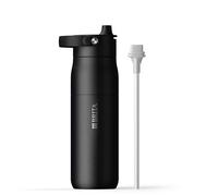 BRITA LARQ Essential botella con pajita Negro 680 ml. Botella de agua de acero inoxidable, con aislamiento de doble pared (hasta 24 h de frío), asa soft-touch extraíble y apta para lavavajillas