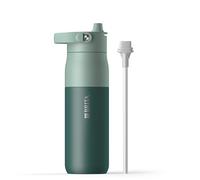 BRITA LARQ Essential botella con pajita Verde 680 ml. Botella de agua de acero inoxidable, con aislamiento de doble pared (hasta 24 h de frío), asa soft-touch extraíble y apta para lavavajillas