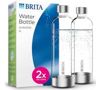BRITA SodaONE - Juego de 2 botellas de repuesto para dispensador de agua de 1 litro, ligeras, sin BPA, botella de PET en paquete doble, con elementos de acero inoxidable pulido