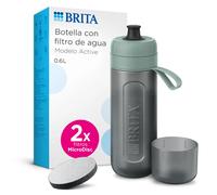 BRITA Sports Water Filter Bottle Model Active (600ml), 2x MicroDisc Filters, Verde flexible sin BPA, filtra cloro, impurezas, hormonas, pesticidas y conserva minerales