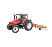 Britians Hertitage Tractor Playset de Juguete, Tractor Massey Ferguson 6S.180 con cultivador Plegable clásico, Compatible con Juguetes de Granja a Escala 1:32, Adecuado para coleccionistas y niños a
