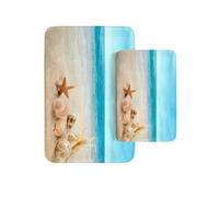 Britimes Juego de 2 alfombrillas de baño con concha de mar y playa, lavable, para el suelo, decoración de baño, 40,6 x 60,8 x 70,6 cm