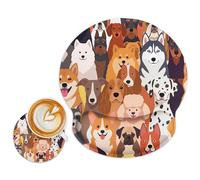 Britimes Juego de 2 alfombrillas para mouse con soporte de muñeca, coloridos perros garabatos, base de goma antideslizante, alfombrilla ergonómica para mouse y posavasos para el hogar, oficina,