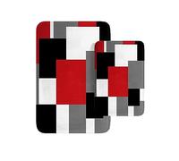 Britimes Juego de 2 tapetes de baño de arte abstracto moderno, color rojo y negro, cubierta lavable, tapete de baño, decoración de baño, 16 x 24 y 20 x 32 pulgadas