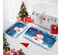 Britimes Juego de 2 tapetes de baño y tapete de baño de Navidad, diseño de muñeco de nieve y Papá Noel, antideslizante, absorbente, de espuma viscoelástica, lavable a máquina