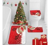 Britimes Juego de 3 alfombras de baño de color rojo ciervo de Navidad, juego de 3 alfombrillas de baño para baño, sin sedimento lavable, decoración para cocina, baño, dormitorio