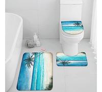Britimes Juego de 3 alfombras de baño de verano para mar y playa, juego de 3 alfombrillas de baño de árbol de coco para baño, no se deslizan, lavables, decoración para cocina, baño, dormitorio