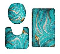 Britimes Juego de 3 alfombras de baño para baño, juego de 3 alfombrillas de baño para baño, mármol verde, ondulaciones, sin seda, lavable, para cocina, baño, dormitorio