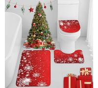 Britimes Juego de 3 alfombrillas de baño con diseño de estrellas rojas y copos de nieve, antideslizantes, absorbentes, de espuma viscoelástica, lavable a máquina