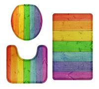 Britimes Juego de 3 alfombrillas de baño para baño, 3 piezas, textura de tablones de madera arco iris, no se puede lavar, decoración para cocina, baño, dormitorio