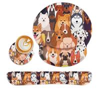 Britimes Juego de 3 alfombrillas para mouse con soporte de muñeca, coloridos perros garabatos, base de goma antideslizante, almohadilla ergonómica para reposamuñecas, soporte para muñeca de mouse y