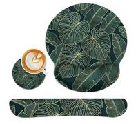 Britimes Juego de 3 alfombrillas para mouse con soporte de muñeca, hojas de palma verdes, base de goma antideslizante, almohadilla ergonómica para reposamuñecas, soporte de cojín de muñeca para mouse