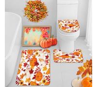 Britimes Juego de 3 tapetes de baño de calabaza naranja otoñal, juego de 3 alfombrillas de baño para baño, hojas amarillas no se desprenden, cubierta lavable, decoración para cocina, baño y dormitorio