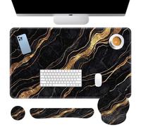 Britimes Juego de alfombrilla de mouse para teclado, diseño abstracto moderno 4 en 1 grande + reposamuñecas para teclado + reposamuñecas para mouse + posavasos diseño ergonómico para computadora de
