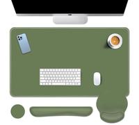 Britimes Juego de alfombrilla para teclado y mouse verde oliva 4 en 1, alfombrilla grande para mouse + reposamuñecas para teclado + reposamuñecas para mouse + posavasos, diseño ergonómico para