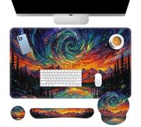 Britimes Mountain - Juego de alfombrilla para mouse y teclado abstracto colorido Galaxy Forest 4 en 1 + reposamuñecas para teclado + reposamuñecas para mouse + posavasos diseño ergonómico para