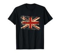 Britische Flagge England Fahne Geschenkidee GB UK Camiseta Bandera Reino Unido Unisex-Adultos Pequeño Negro Manga de doble puntada Jersey Clásico