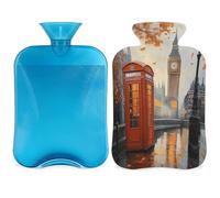 British Big Ben - Bolsa de agua caliente con funda, diseño otoñal del Reino Unido, bolsa de agua caliente de 2 L para aliviar el dolor, cuello y hombros, calentador de manos y pies