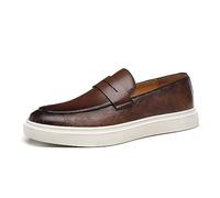 British Elegance - Mocasines de piel para hombre, estilo retro, informal, sin cordones, de Ying LUN Le Fu, Marrón, 43 EU