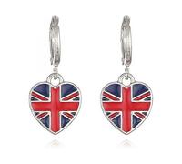 British flag earrings, heart-shaped flag decorative earrings for the 70th anniversary of the Platinum Jubilee celebration, heart-shaped earrings.