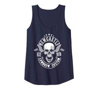 British Motorcycle Rebel American England Newcastle Biker Camiseta sin Mangas, Mujer, Azul Marino, L