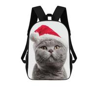 British Shorthair Cat with Santa Hat Portrait Mochilas Impresas En 3D Para Niños, Mochila Escolar, Mochila Informal Para Exteriores, Mochila Informal De Moda Para Niños, Lindas Bolsas De Viaje 17inch