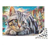 British Shorthair Rompecabezas de Papel Gato atigrado en Muro de Canal, Set Regalo de Amigo Invisible Estimulante Mental 38x26cm/1000 Piezas