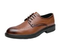 British Style Mens Leather Lace Up Oxfords Height Increase Business Dress Shoes for Work Formal Occasions Versatile Comfortable Footwear(Brown,38 EU)