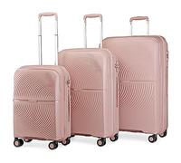 British traveller Hartschale Koffer - Carro de Mano PP Handgepäck Reisekoffer mit 4 Spinnerräder Rollkoffer TSA-Schloß Teleskopgriff Maleta, Color Carne, 3 Unidades, Equipaje rígido